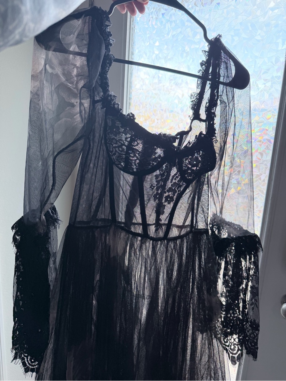Romantic Black Floral Lace Maxi Dress - Picture 4 of 5